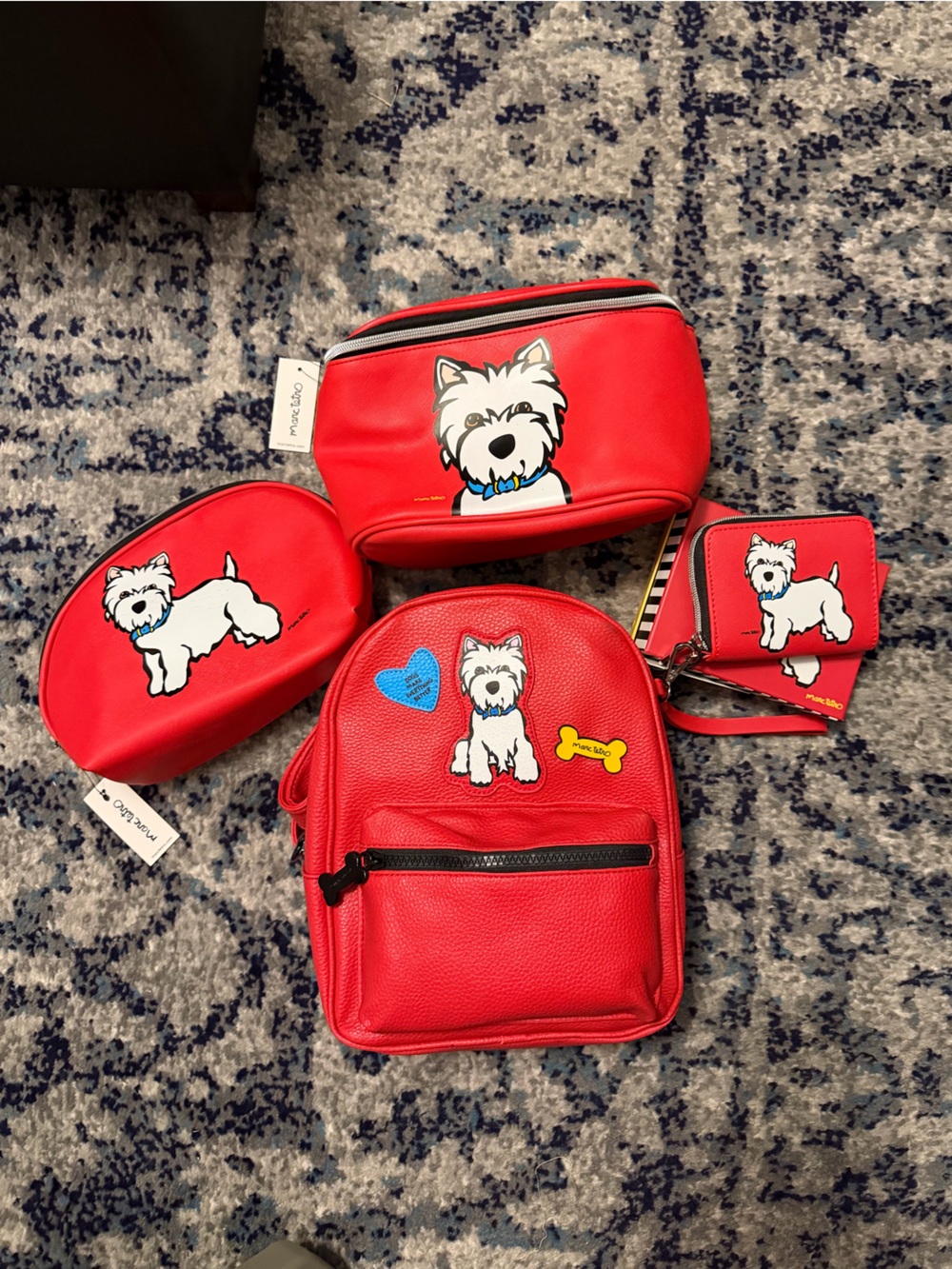 Marc Tetro Westie Red Bag Set: Wallet, Book Bag, and Two Accessories Cases